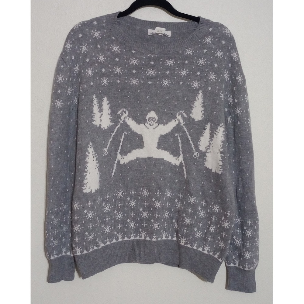 HM LOGG Gray Skier Snowflake Knit Sweater Alpaca Blend Large